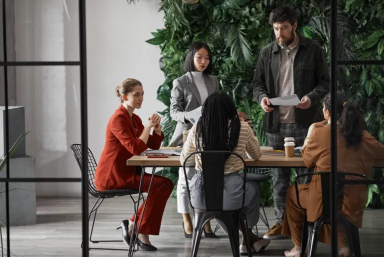 Lively team in meeting room
