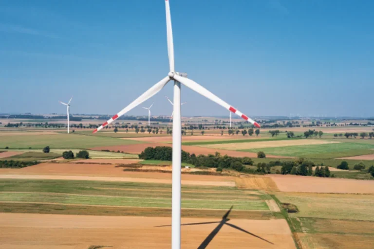 Wind turbine in a field
